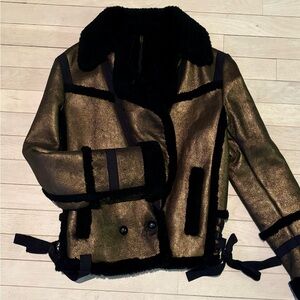 3.1 Phillip Lim Blk/Bronze Leather Shearling Jket